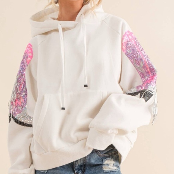 BRIDES LAST RIDE Sequin Cowgirl Bride Sweatshirt NEW - Picture 4 of 5